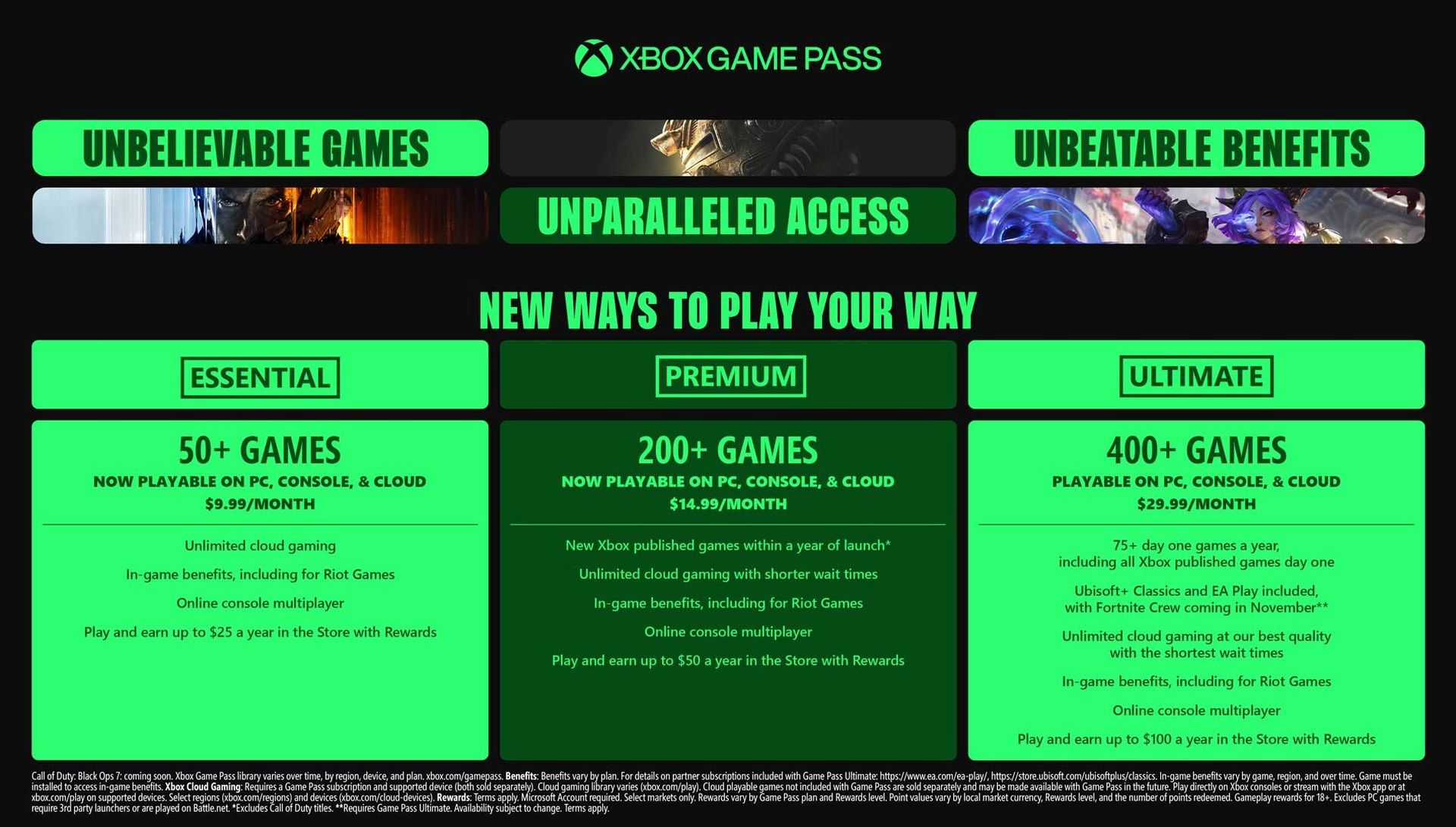Game Pass Ultimate, Premium and Essential